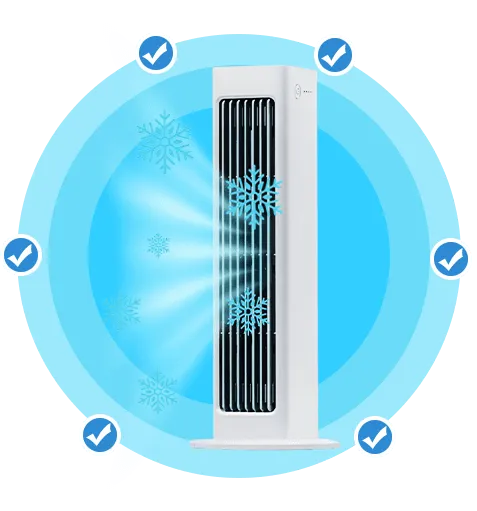 Breezamax Smart Portable Tower Cooler — Slim White Design — Multi-Speed Ultra-Quiet Personal Space Cooling